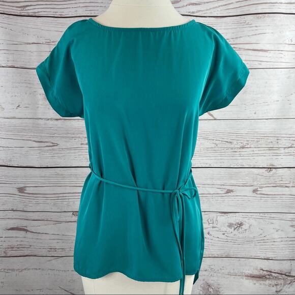 Paisley and Ivy teal blouse silky with thin tie belt - Picture 1 of 10